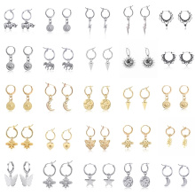 Stainless Steel Moon Map Hoop Earrings Cute Butterfly Horse Animal Circle Kids Earrings Jewelry Gift For Women